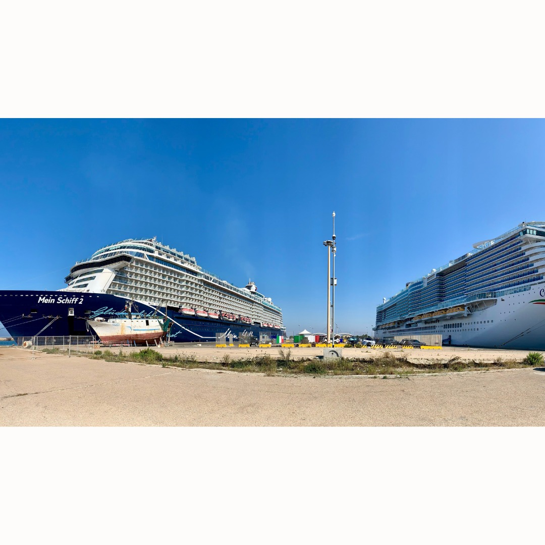 A Historic Moment at Cagliari Cruise Port: Mein Schiff 2 and Costa Toscana Dock Side-by-Side